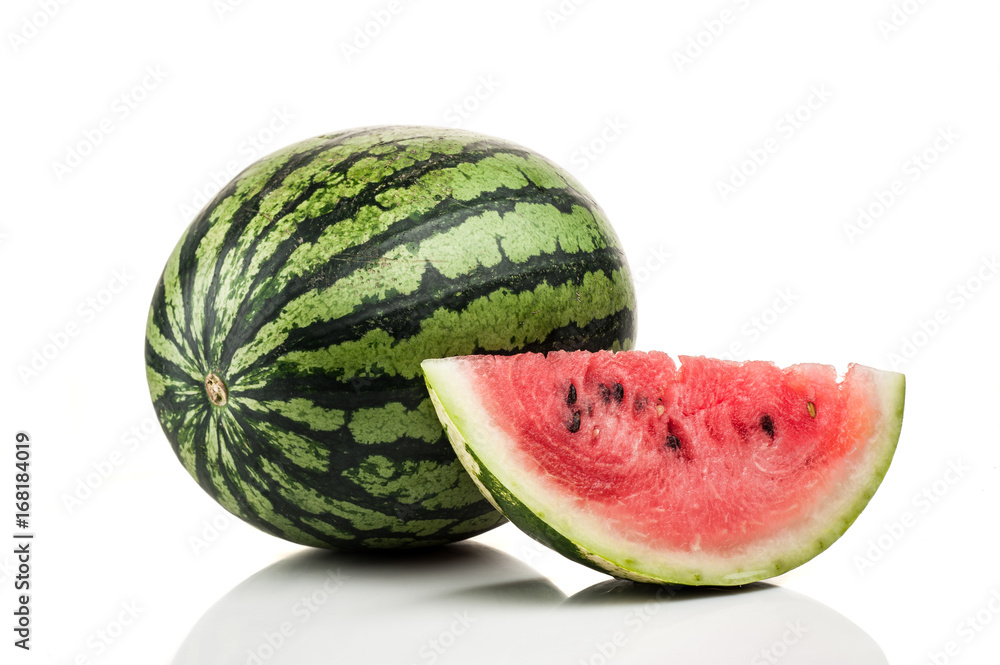 watermelon with slices standing isolated on white background watermelon with slices standing isolated on white background