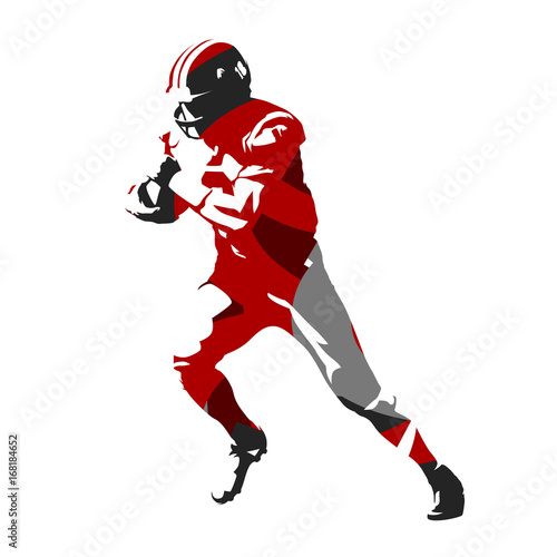 American football player, running footballer, abstract red illustration, vector silhouette
