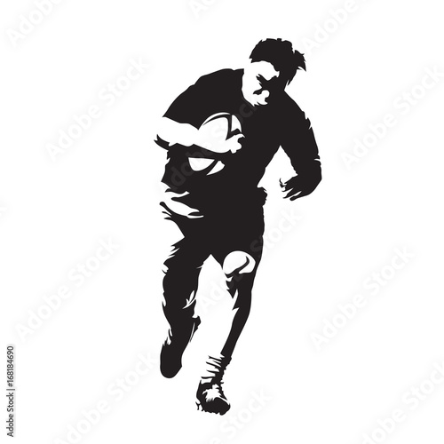 Rugby player running forward, abstract vector silhouette, front view