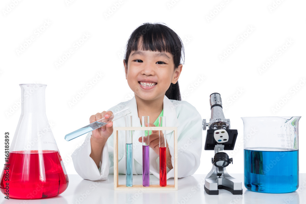 Asian Chinese little girl working with test tube Asian Chinese little girl working with test tube