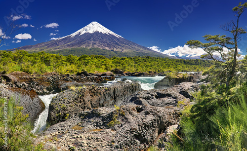 Petrohue Waterfalls in front of Volcano Osorno (Chile) - HDR image photo