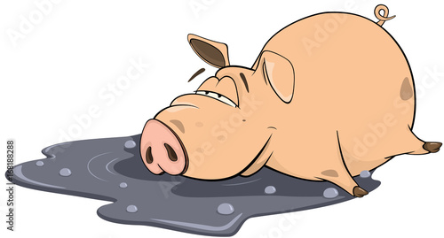 Illustration of a Cute Pig. Cartoon Character