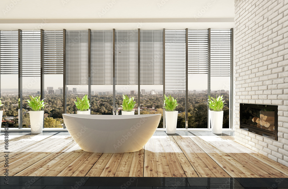 Fototapeta premium Stylish minimalist bathroom with potted plants