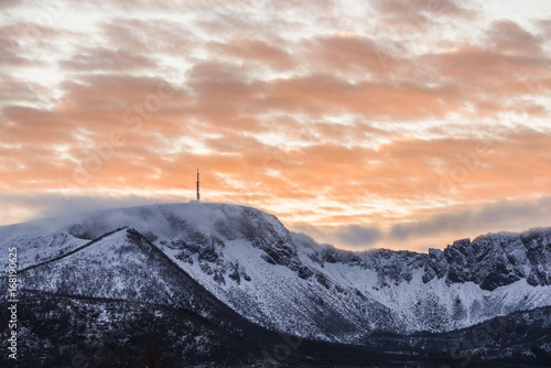 Tv-tårnet på Storheia over Stokmarknes i Hadsel kommune. photo