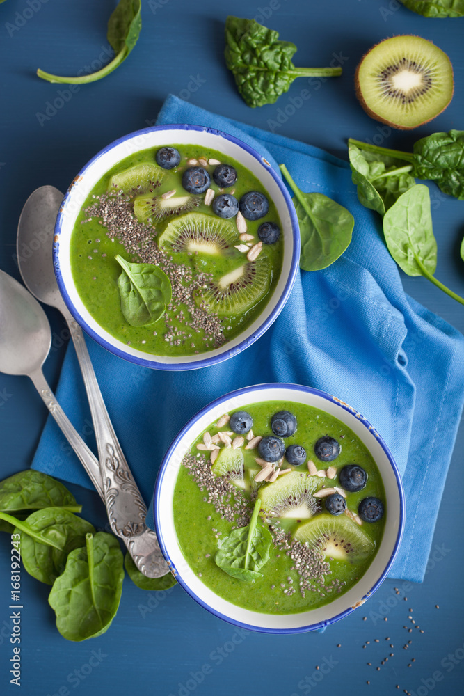 green smoothie bowl spinach kiwi blueberry lime banana with chia seed green smoothie bowl spinach kiwi blueberry lime banana with chia seed