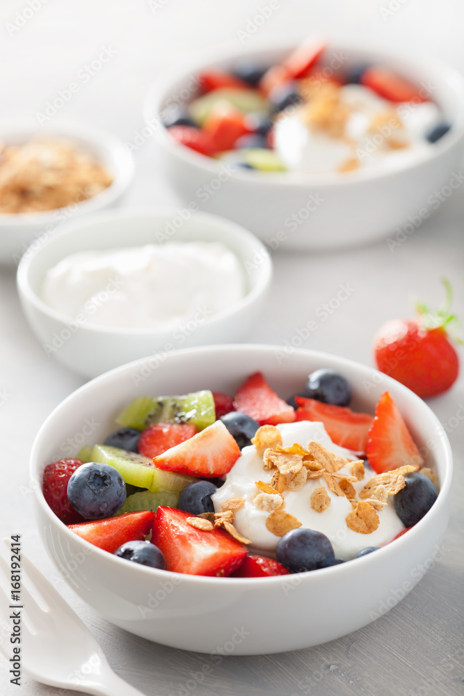 fruit berry salad with yogurt and granola for healthy breakfast fruit berry salad with yogurt and granola for healthy breakfast