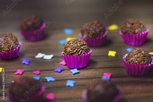 Bombom  brigadeiro de chocolate  sobremesa tipica brasileira photo