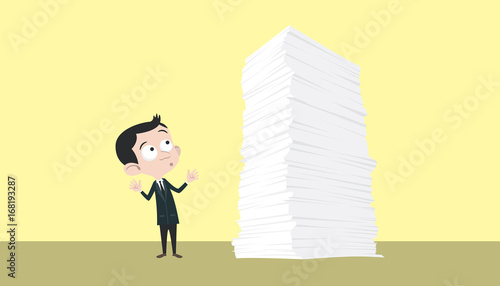 business man with a lot of paper work stack