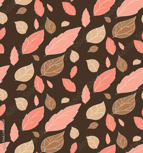 Vector, brown background with leaves, seamless