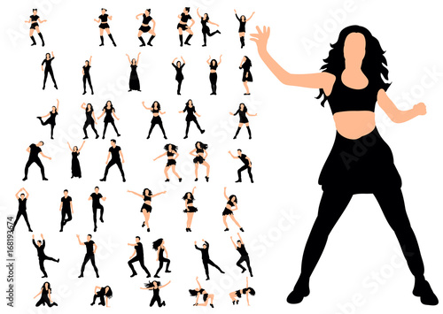 Vector, isolated, a collection of silhouettes of dancing people