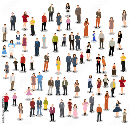 Vector, isolated, silhouette large group of standing people, flat style © zolotons