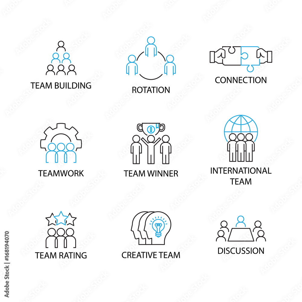 Modern Flat designed Icon set or Pictogram with word team building ...