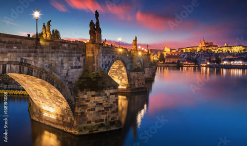 Charles Bridge in sunset, Prague