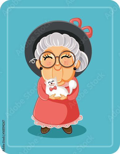 Cute Senior Lady with Her Cat Pet Vector Illustration
