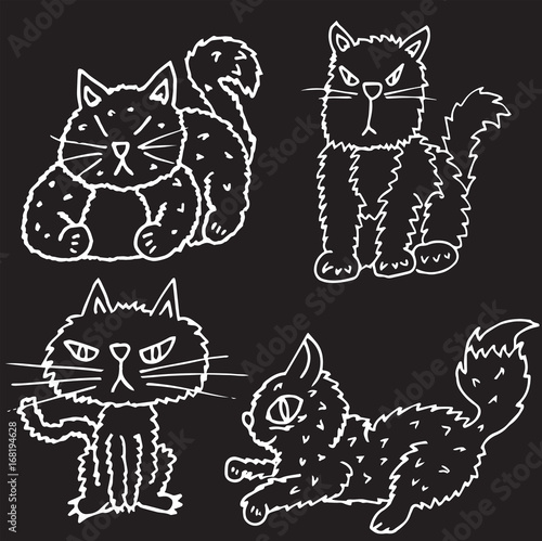 Simple Child Like Cartoon Drawing of Cat and Kitten