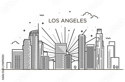 Banner of Los Angeles city in flat line trendy style. Los Angeles city line art.