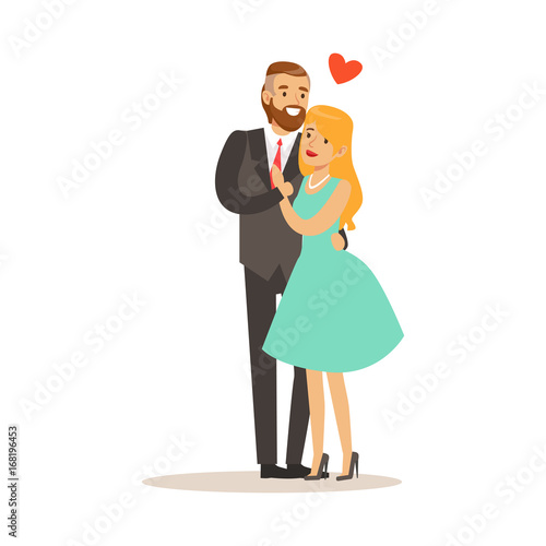 Couple in love, man and woman embracing each other, romantic date colorful characters vector Illustration