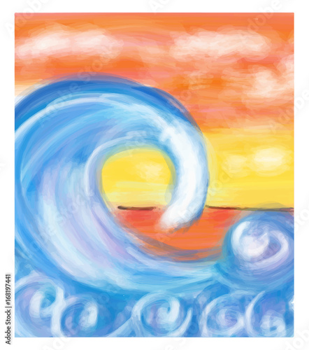 Sea wave at sea and horizon in the distance.