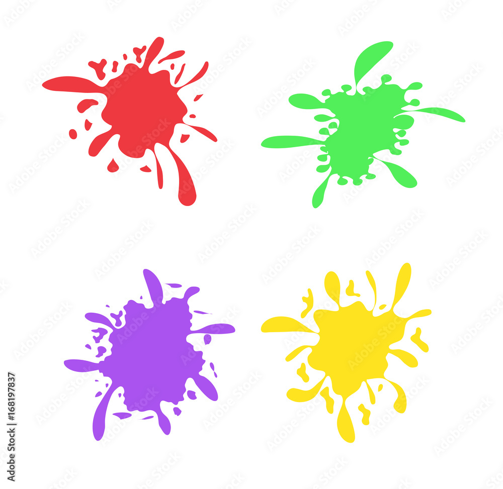Obraz premium Colorful ink spots set. Splash splatter abstract shape. Vector illustration