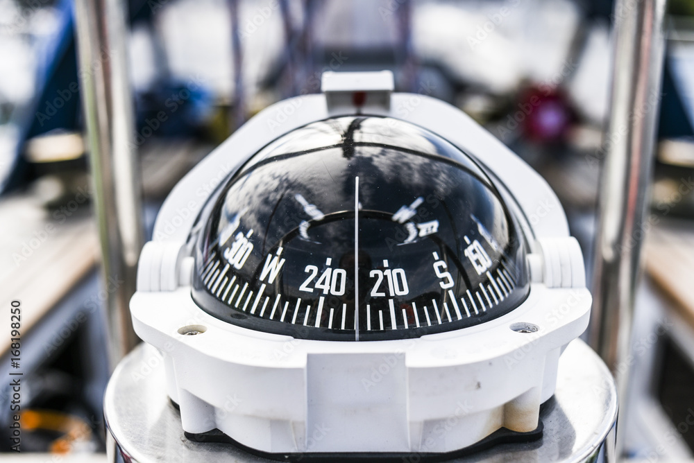 Fototapeta premium A compass, a front view from on a sailing yacht.
