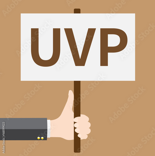 Hand holds UVP sign