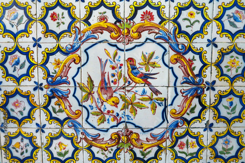 beautiful colorful portugese tiles ornaments with birds