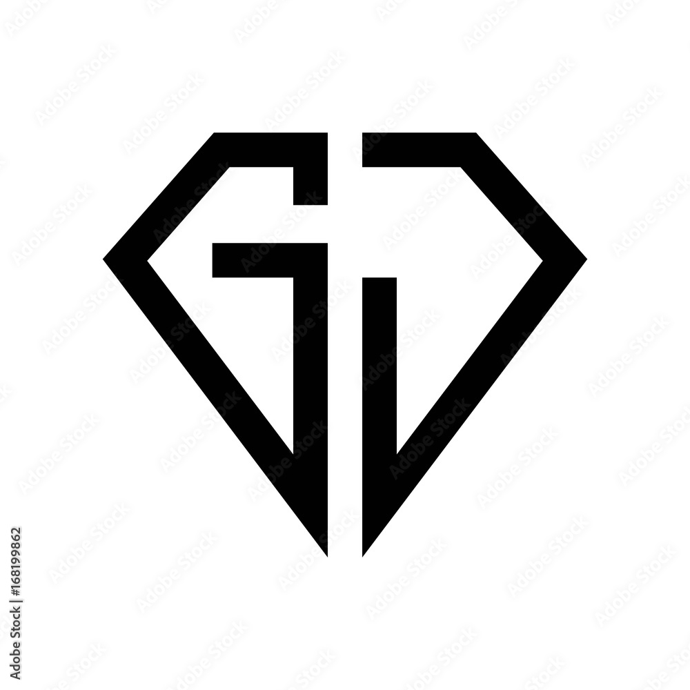 Fototapeta premium initial letters logo gj black monogram diamond pentagon shape