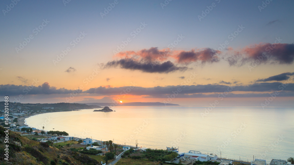 Beautiful sunrise landscape by Kefalos bay at Kos Island in Greece.