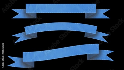 Animated ribbon banners for your text. Blue. Matte channel included.