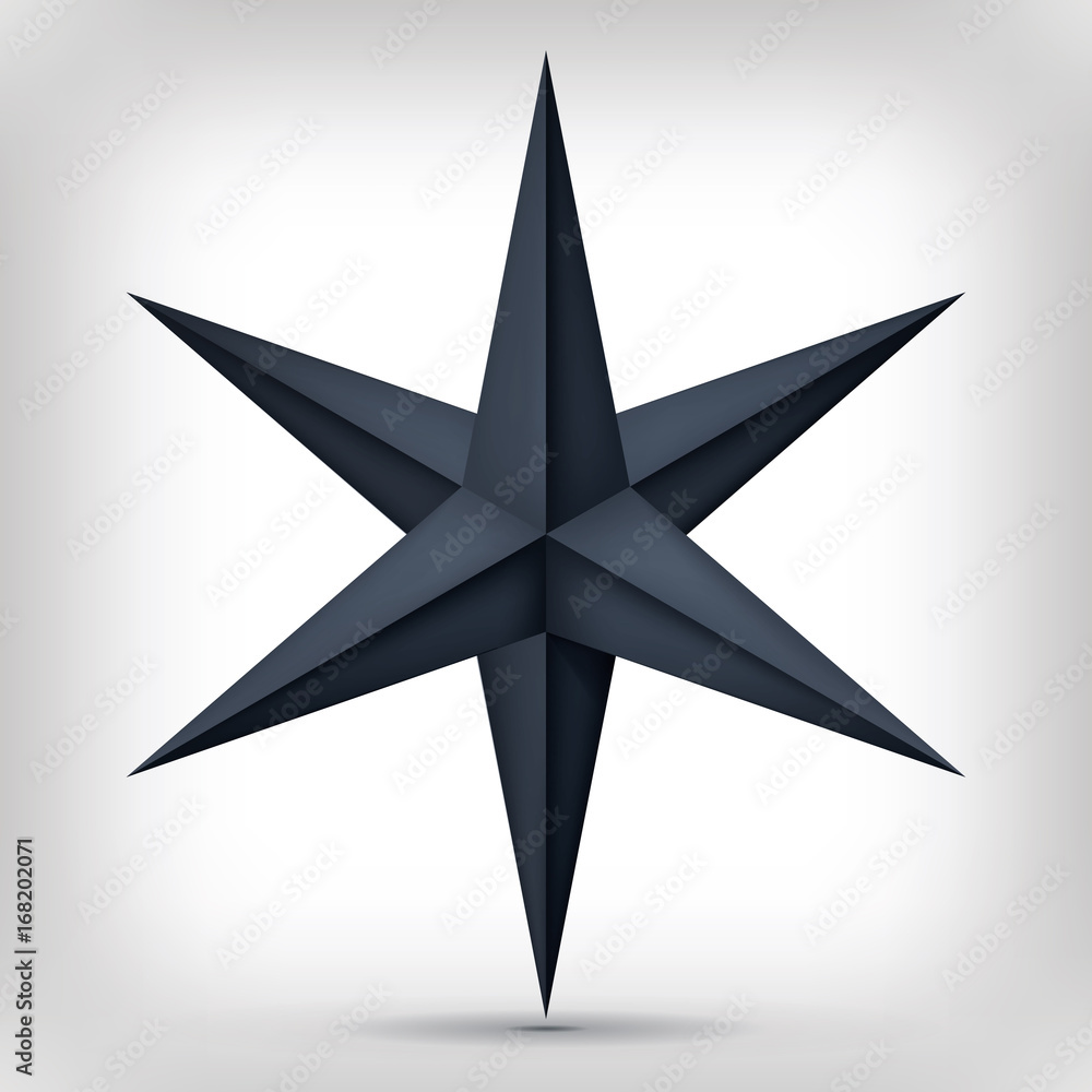 Obraz premium Volume six-pointed black star, 3d object, geometry dark crystal shape, mesh version, abstract vector 