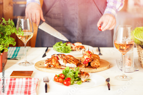 chicken dinner, bqq with salad photo