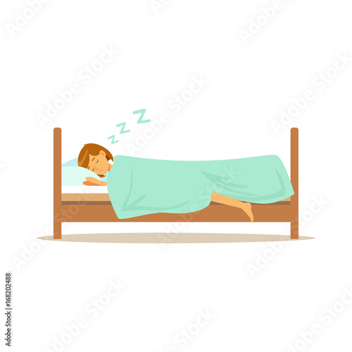 Beautiful young woman character sleeping in her bed, people resting vector Illustration
