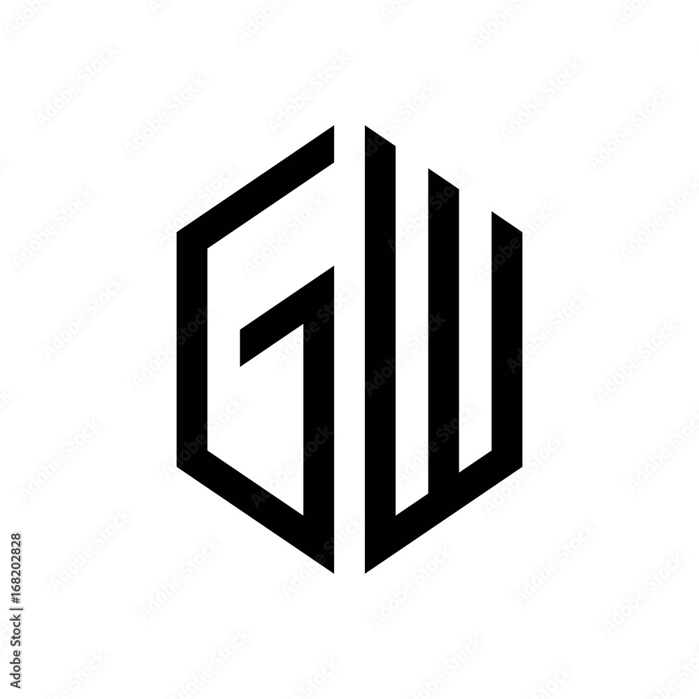 initial letters logo gw black monogram hexagon shape vector initial letters logo gw black monogram hexagon shape vector