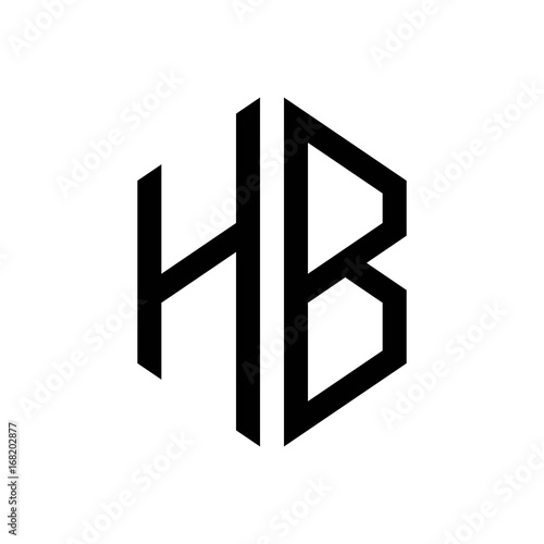 initial letters logo hb black monogram hexagon shape vector