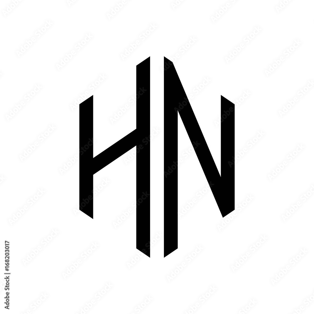initial letters logo hn black monogram hexagon shape vector