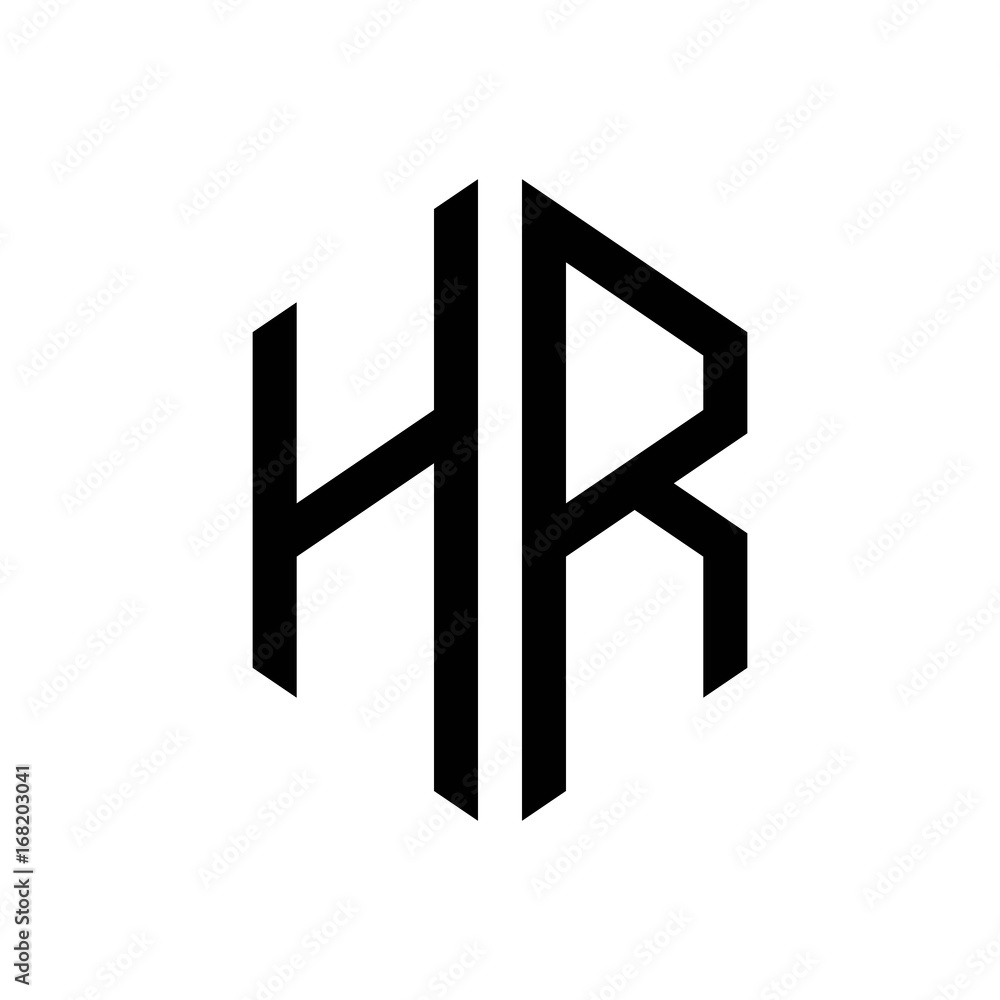 initial letters logo hr black monogram hexagon shape vector initial letters logo hr black monogram hexagon shape vector