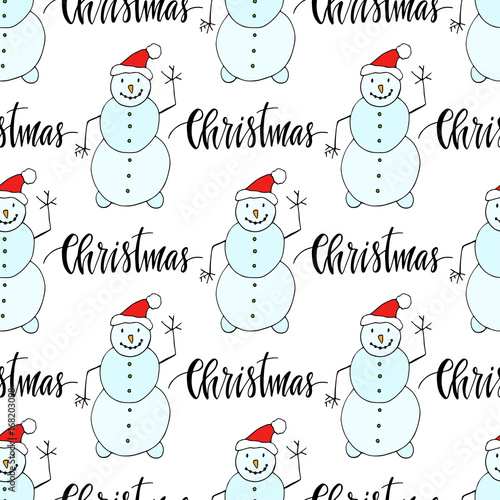 Snowman seamless pattern for Christmas and winter decorations. Wrapping paper design