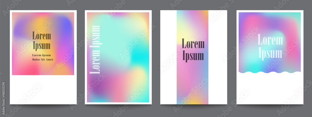 Vector set of template with holographic shapes backgrounds