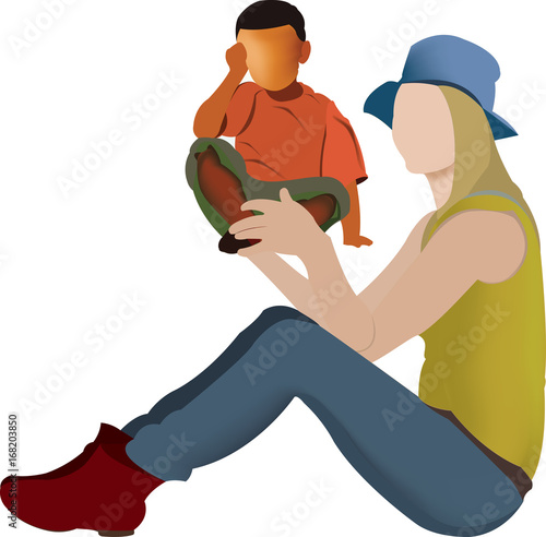 ragazza con in mano un bambino di colore