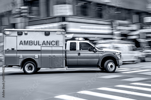 ambulance on emergency car in monochrome blue tonality