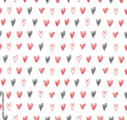 Seamless minimalistic pattern with hand drawn hearts. Vector abstract grunge texture