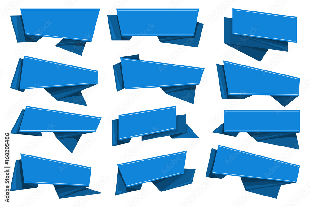 Blue origami ribbons set