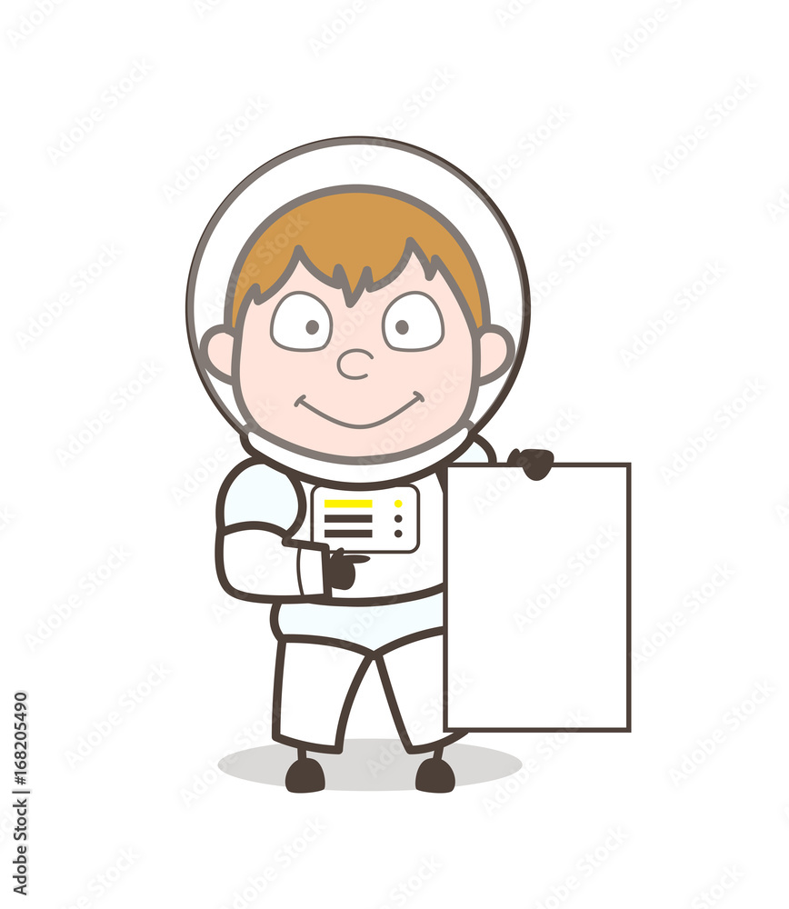 Cartoon Cosmonaut with Blank Banner Vector Illustration Cartoon Cosmonaut with Blank Banner Vector Illustration