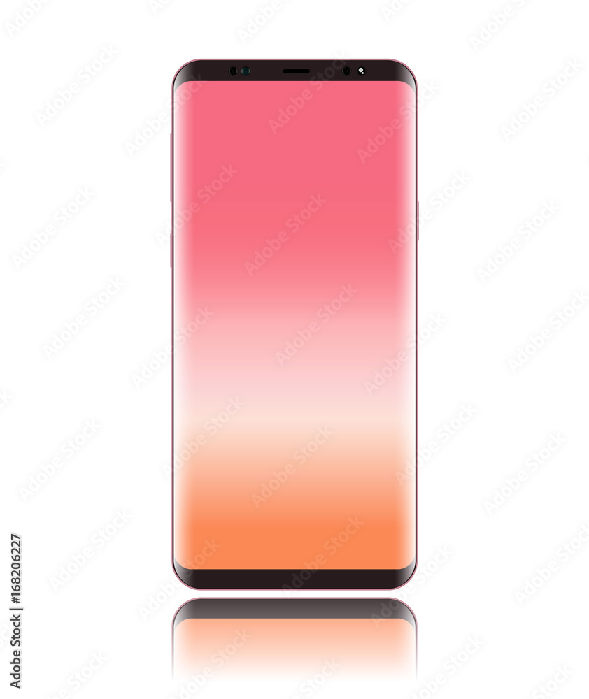 Smart phone vector with screen pink and body pink rose gold color isolated on white background Smart phone vector with screen pink and body pink rose gold color isolated on white background