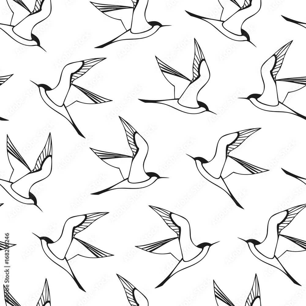 Obraz premium Seamless vector pattern with seagulls. Decorative graphic pattern