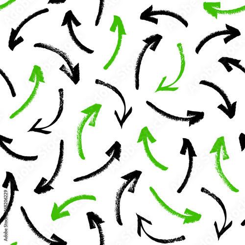 Seamless pattern with drawn black and green arrows. Vector abstract background