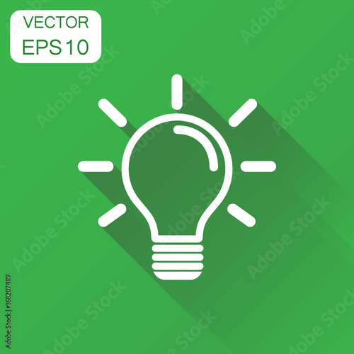Light bulb icon. Business concept idea lightbulb pictogram. Vector illustration on green background with long shadow.