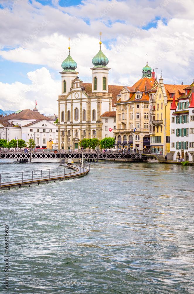 Cityscape of Lucerne and Jesuit church in Luzern, Switzerland
