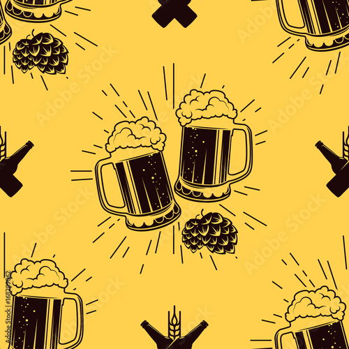 Seamless pattern with clinking glasses of beer, vector illustration