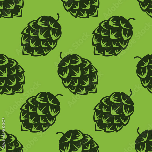 Seamless pattern with green beer hops, colorful vector illustration